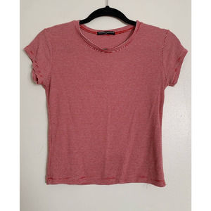 Red and White Brandy Melville Striped Cropped Baby Tee S